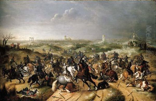 The Battle Between Officers 
Breaute And Gerard Abrahamsz., Called Lekkerbeetje, At Vught, 5 February
 1600 Oil Painting by Sebastien Vrancx