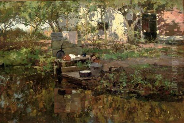 Behind The Farmhouse Oil Painting by Cornelis Vreedenburgh