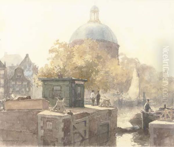 View Of The Singel With The Koepelkerk, Amsterdam Oil Painting by Cornelis Vreedenburgh