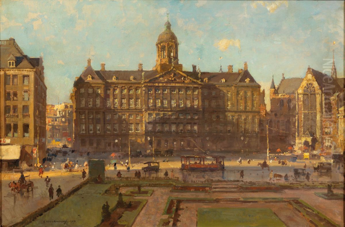 The Royal Palace And The Nieuwe Kerk On The Dam, Amsterdam Oil Painting by Cornelis Vreedenburgh