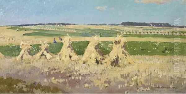 Cornsheaves On A Summer's Day Oil Painting by Cornelis Vreedenburgh
