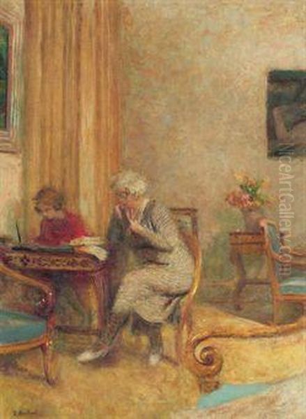 Madame Hessel Et Lulu Dans Le Petit Salon Des Clayes Oil Painting by Jean-Edouard Vuillard