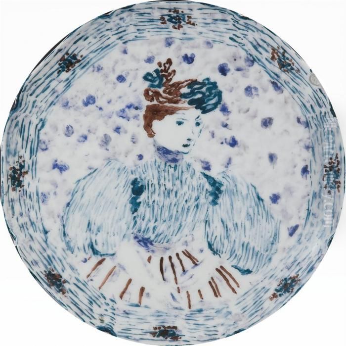 Femme A La Blouse Rayee
 Avec La Marque De La Manufacture 'h & Co. France' (haviland & Co. Limoges) (au Revers) Oil Painting by Jean-Edouard Vuillard