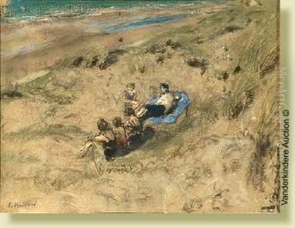 Scenede Plage, Pastel Sur 
Papier. Signe En Bas A Gauche E. Vuillard.ecole Francaise. Vers 1900. 
Dim.: 24x32 Cm Oil Painting by Jean-Edouard Vuillard