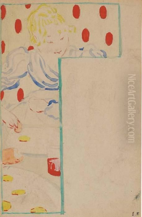 Le Repas (projet Pour Un Programme Du Theatre De L'oeuvre) Oil Painting by Jean-Edouard Vuillard