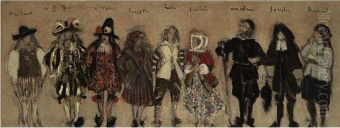 Etude De Costumes Pour Les Neufs
 Personnages De La Coupe Enchantee Par Jean De La Fontaine Oil Painting by Jean-Edouard Vuillard