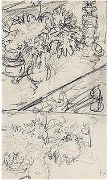 Edouard , -, Dahlias, Stamped 
With The Initials , Pencil On Paper, 19.5 By 12 Cm., 7 5/8 By 4 3/4 In Oil Painting by Jean-Edouard Vuillard