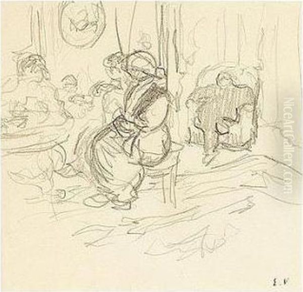 Edouard , -, Figures A La Table,
 Stamped With The Initials , Pencil On Paper, 11.3 By 11.3 Cm., 4 1/2 By
 4 1/2 In Oil Painting by Jean-Edouard Vuillard