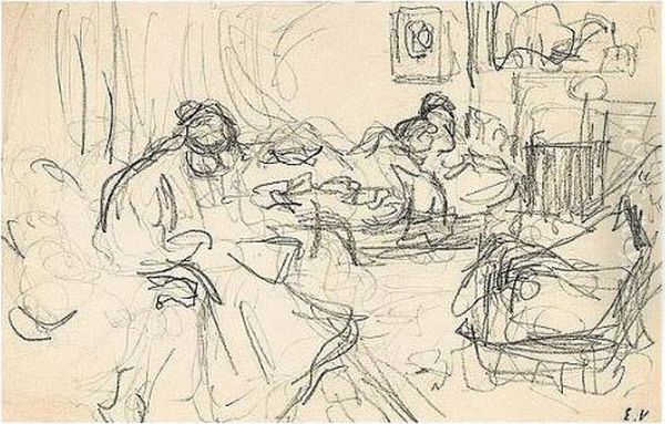Edouard , -, Figures Dans Un 
Interieur, Stamped With The Initials , Pencil On Paper, 11 By 17 Cm., 4 
3/8 By 6 3/4 In Oil Painting by Jean-Edouard Vuillard