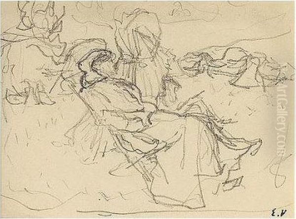 Edouard , -, Figures Sur La 
Plage, Stamped With The Initials , Pencil On Paper, 10 By 13 Cm., 4 7/8 
By 5 1/8 In Oil Painting by Jean-Edouard Vuillard