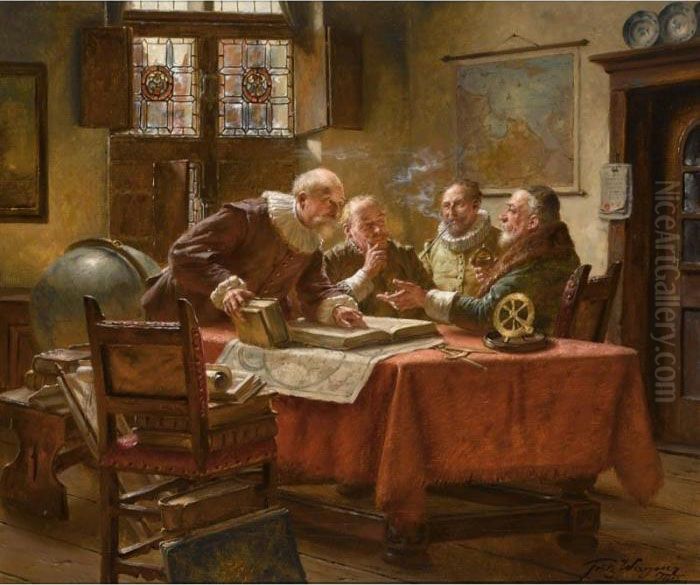 Planning New Adventures Oil Painting by Fritz Wagner