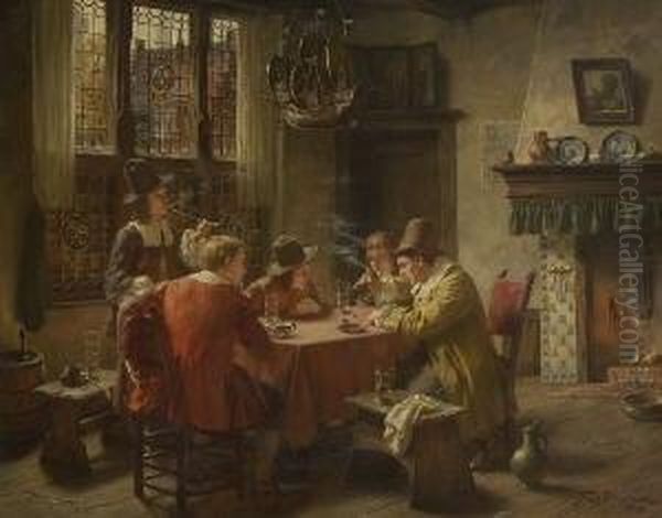 Wurfelspieler In Althollandischer
 Stube. Oil Painting by Fritz Wagner