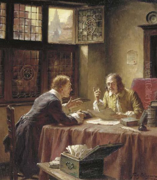 Two Gentlemen Discussing Business Oil Painting by Fritz Wagner