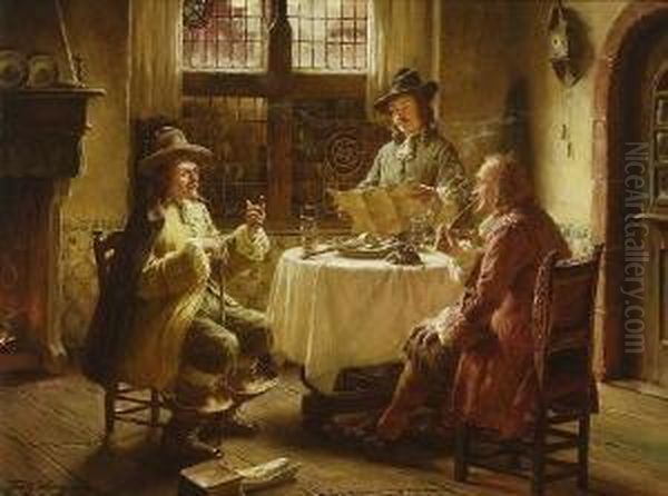 Herrenrunde In Althollandischer
 Stube. Oil Painting by Fritz Wagner