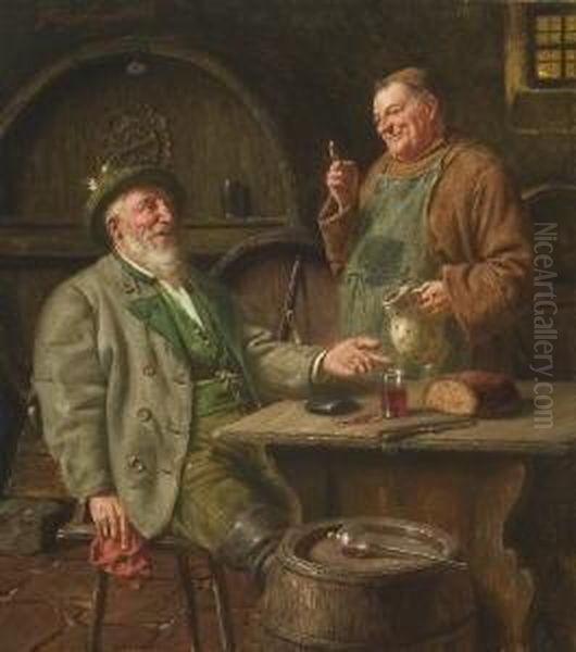Weinprobe Bei Bruder
 Kellermeister. Oil Painting by Fritz Wagner