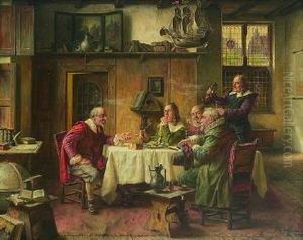 Hollandische Ratsherren Beim
 Austernfruhstuck Oil Painting by Fritz Wagner
