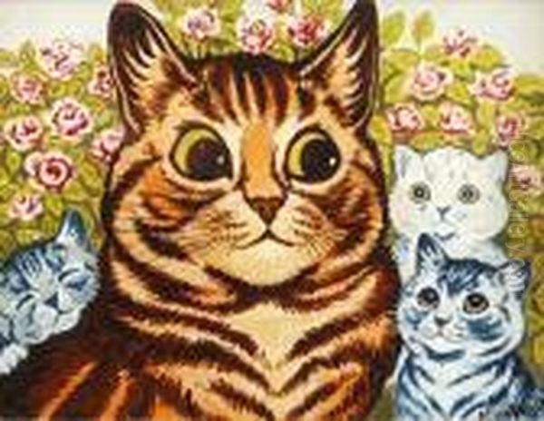 Amongst The Flowers Oil Painting by Louis Wain