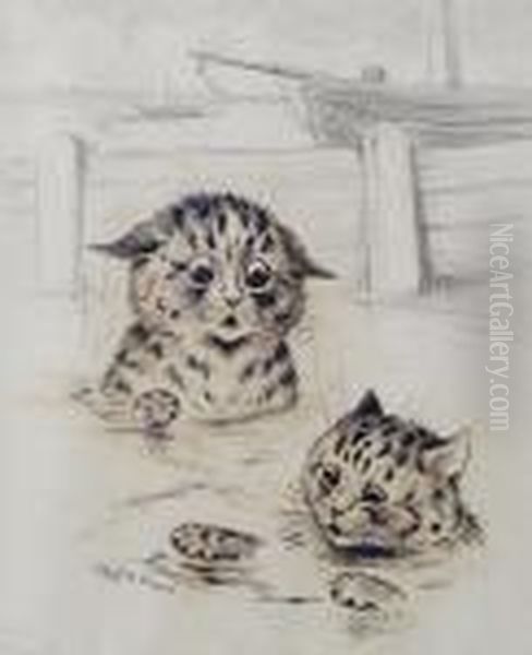Learning To Swim Oil Painting by Louis Wain