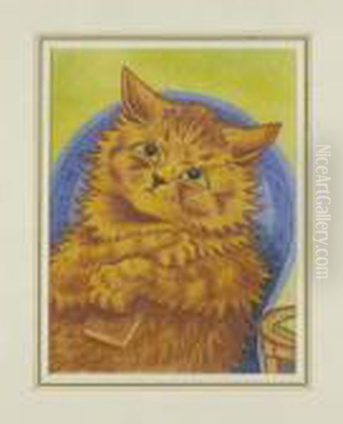 Thoughtful Orange Cat Oil Painting by Louis Wain