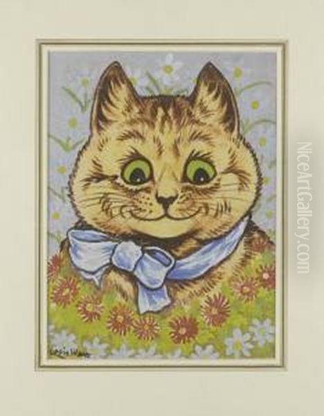Happy Flower Cat Oil Painting by Louis Wain