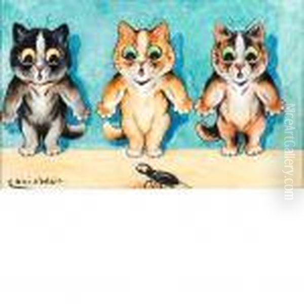 Perhaps He Won't Seeus Oil Painting by Louis Wain