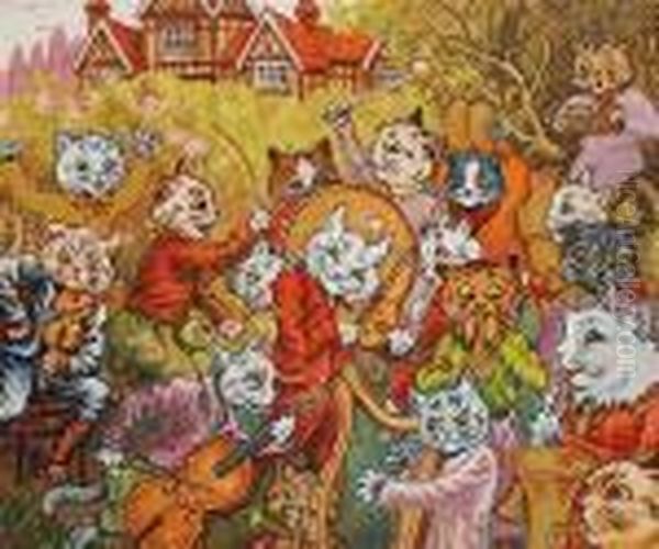 And The Band Plays On! Oil Painting by Louis Wain