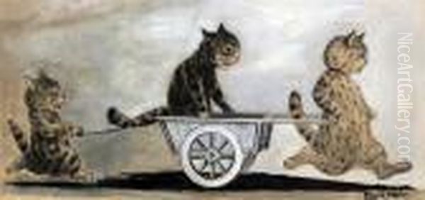 The Wheelbarrow Oil Painting by Louis Wain