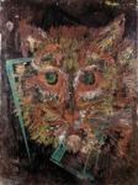 Study Of A Cat's Head Oil Painting by Louis Wain