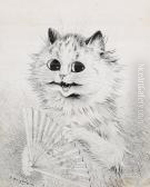 A Cat With A Fan Oil Painting by Louis Wain