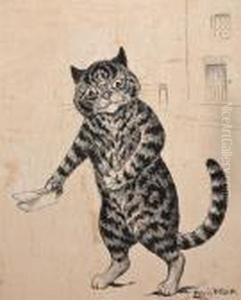 Cat Andmouse Trap Oil Painting by Louis Wain