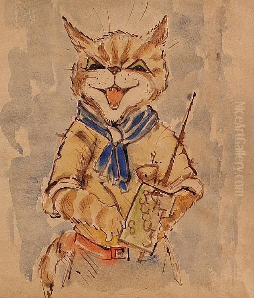 Cat Scouts Oil Painting by Louis Wain