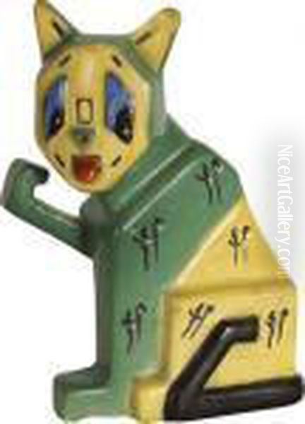 Slip-cast Cat Oil Painting by Louis Wain