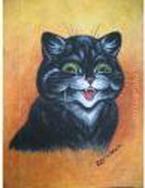 A Cat With A Smiling Expression And Large Green Eyes Oil Painting by Louis Wain