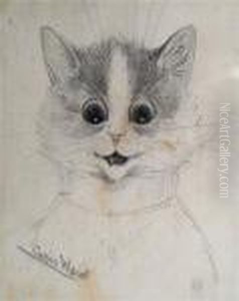 A Study Of A Cat Oil Painting by Louis Wain
