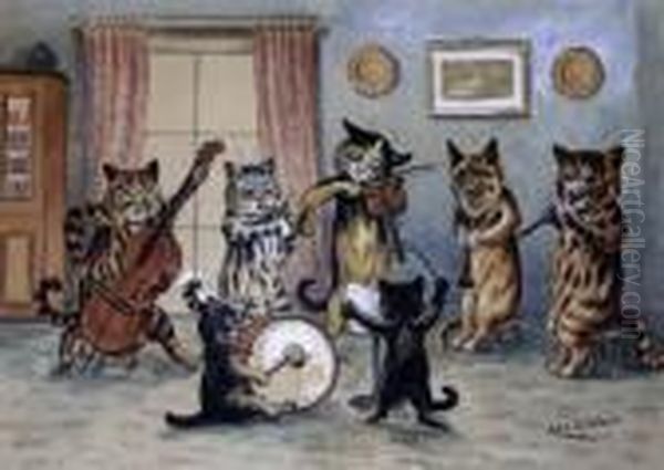 Cat Musicians Oil Painting by Louis Wain