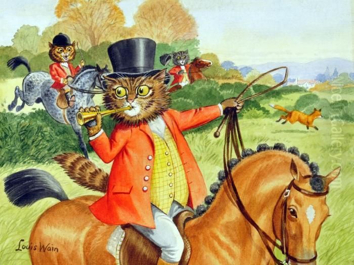 Hunting Cats Oil Painting by Louis Wain