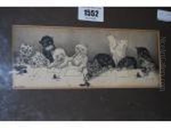 Cats Writing At A Table Oil Painting by Louis Wain