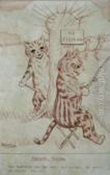 Fortune Telling Your Prospects Are Not Bad, But You Will Be Lucky To Escape Trouble Oil Painting by Louis Wain