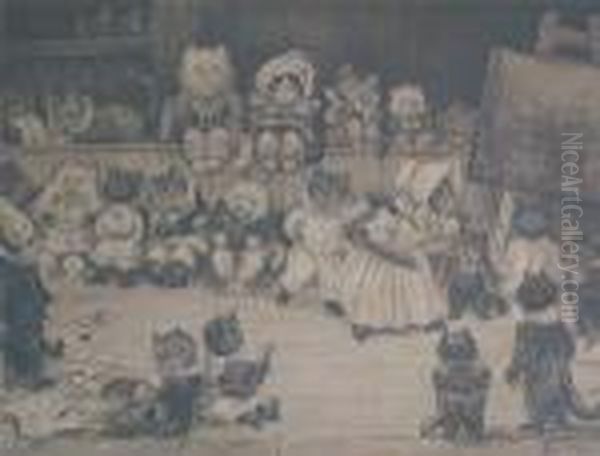 Mrs Tabby's Academy Oil Painting by Louis Wain