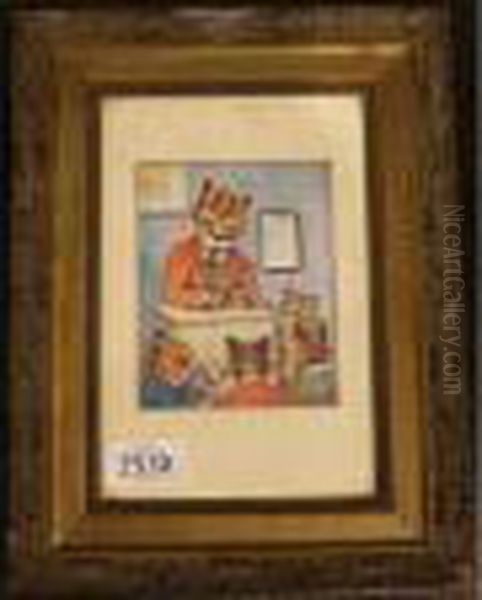 A Humorous Cat Oil Painting by Louis Wain