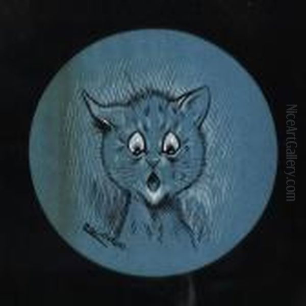 Pair Of Cat Caricatures: Horror; Sarcassim Oil Painting by Louis Wain