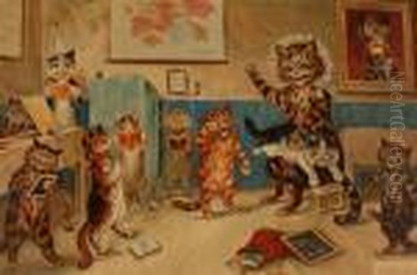 Cat Caricaturestudies Oil Painting by Louis Wain