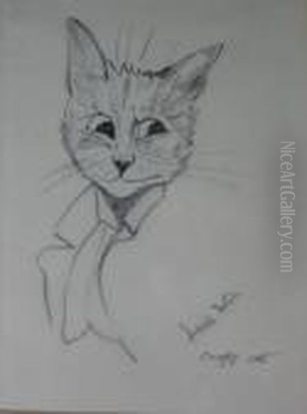 Crafty Cat Oil Painting by Louis Wain