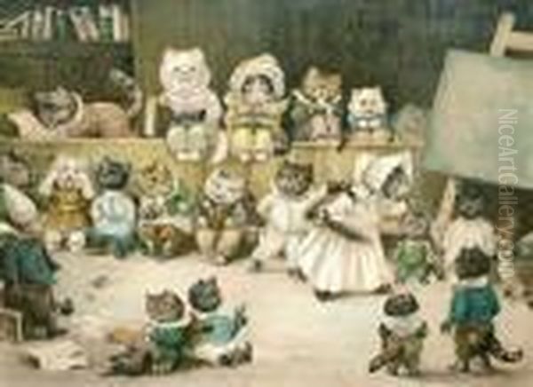 Mrs Tabitha's Cats' Academy Oil Painting by Louis Wain