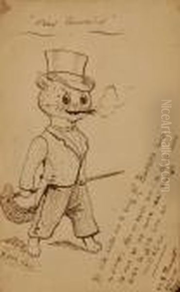 Pen And Ink Drawing Oil Painting by Louis Wain
