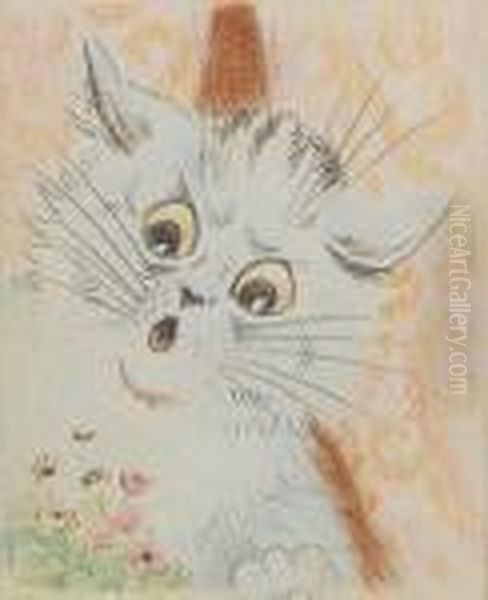 Cat Amongst Flowers Oil Painting by Louis Wain