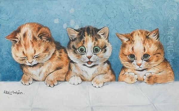 Three Sweet Little Kittens Oil Painting by Louis Wain
