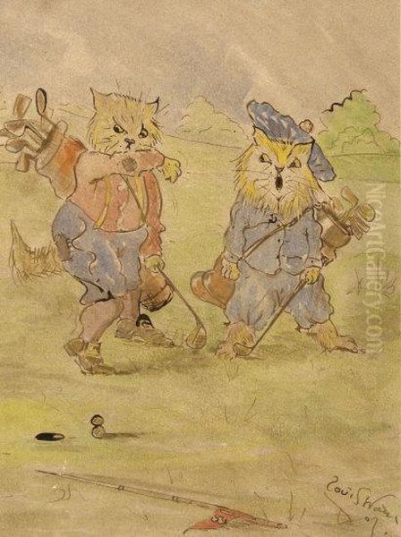 The Scottish Cat Golf Golf Players Oil Painting by Louis Wain