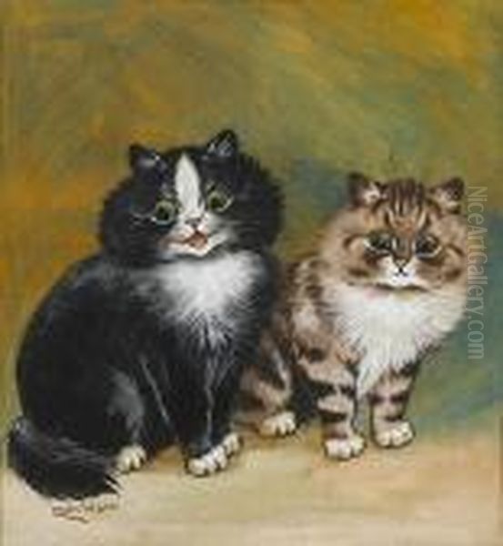 Two Little Kittens Oil Painting by Louis Wain