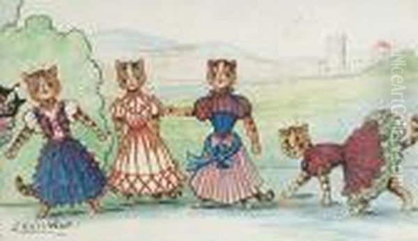 A Chorus Line Oil Painting by Louis Wain